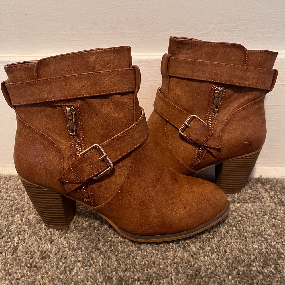 Brown Buckle Ankle Booties
